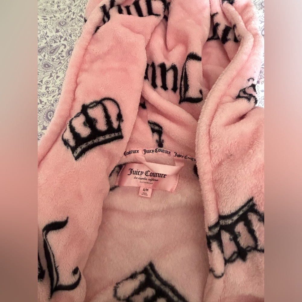 Juicy Couture Soft Pink Robe with Black Crown Accents S/M